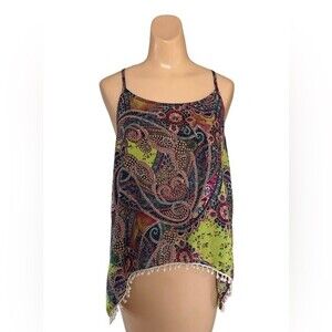 Love Blossom Open Back Camisole Top with Pom Pom Trim Size Large